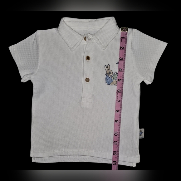 M&S Peter Rabbit Baby Boy Polo Top White Waffle Knit Cotton Embroidered Sz 6/9 M - Picture 5 of 9